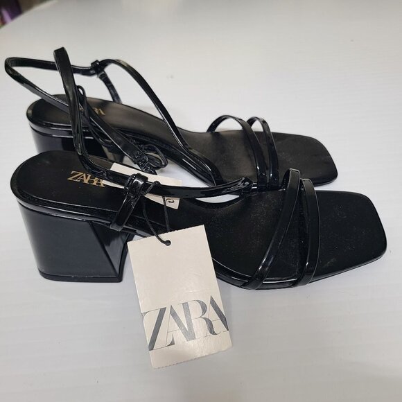 ZARA FAUX PATENT FINISH SANDALS WITH STRAPS  BLACK SIZE 6.5 | 2307/110 - Picture 10 of 10